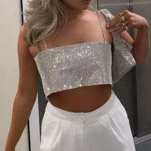 Zara Silver Glitter Crop Top